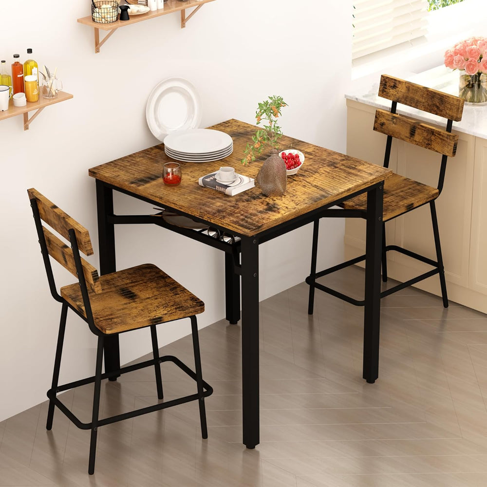 Hooseng 3 Piece Bar Table and Chairs Set, Counter Height Small Dining Table w...