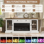 Fireplace TV Stand Up to 80" TVs, 70'' Modern Entertainment Center with 36" Electric Fireplace & LED Lights, Farmhouse Media Console with Storage Cabinet & Drawer for Living Room, Antique White