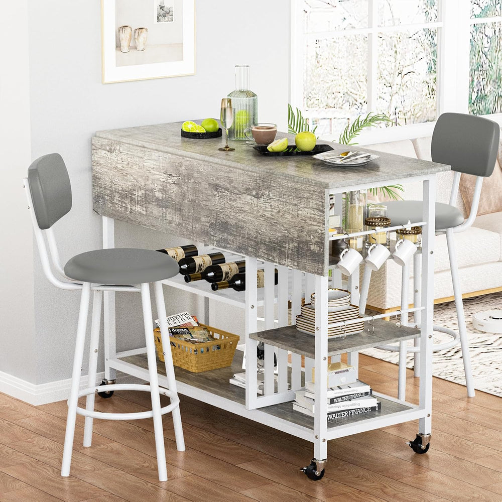 Recaceik Small Kitchen Island Table for 2 with Storage & Seating, Drop Le...
