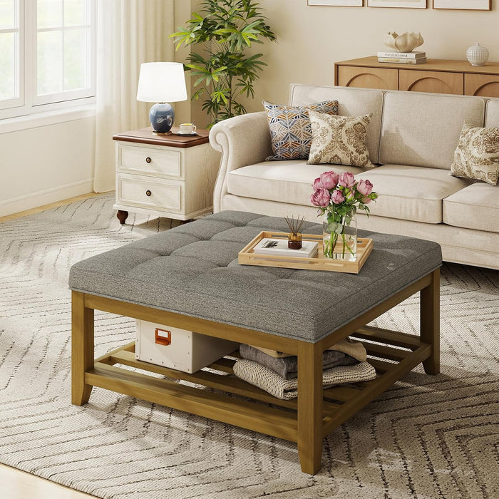 Befurtori Ottoman with Storage Bench, Linen Ottoman Coffee Table, Granite