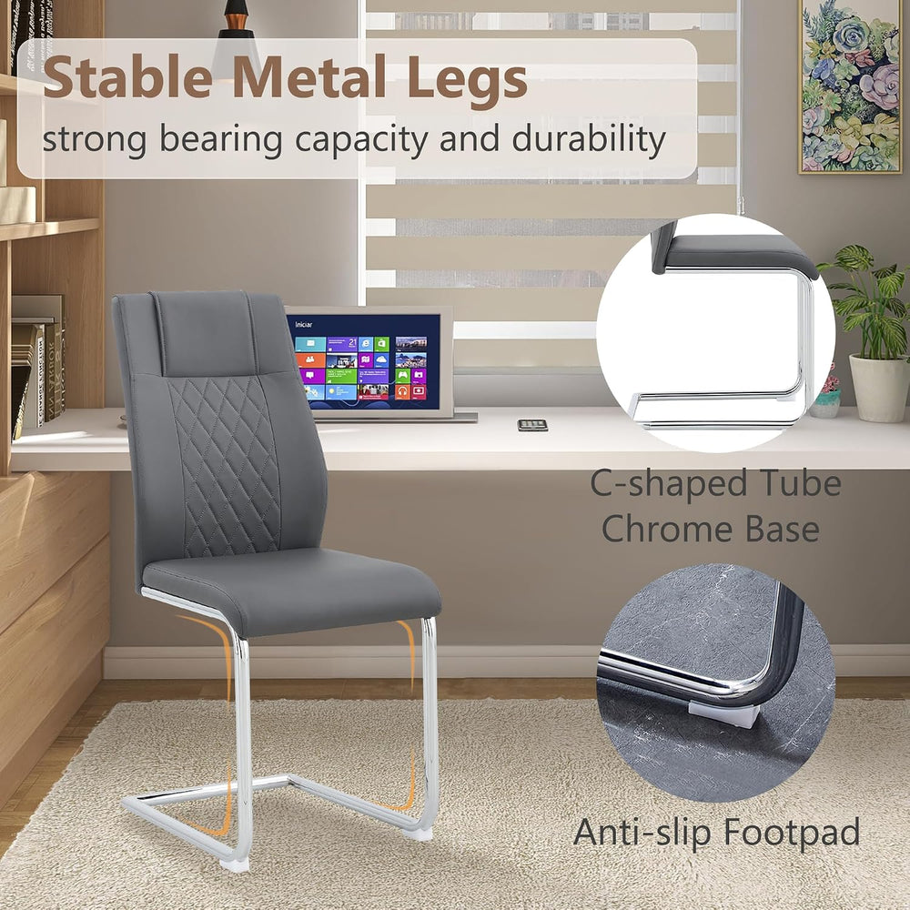 cinkehome Modern Gray Dining Chairs Set of 4 with Silver Metal Legs, High Bac...