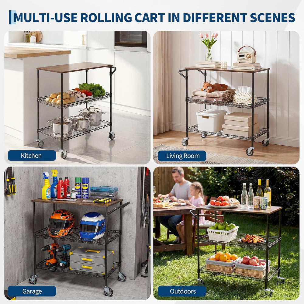 Garvee 34.45In Rolling Kitchen Carts on Wheel with Storage & 2 Shelf Line...
