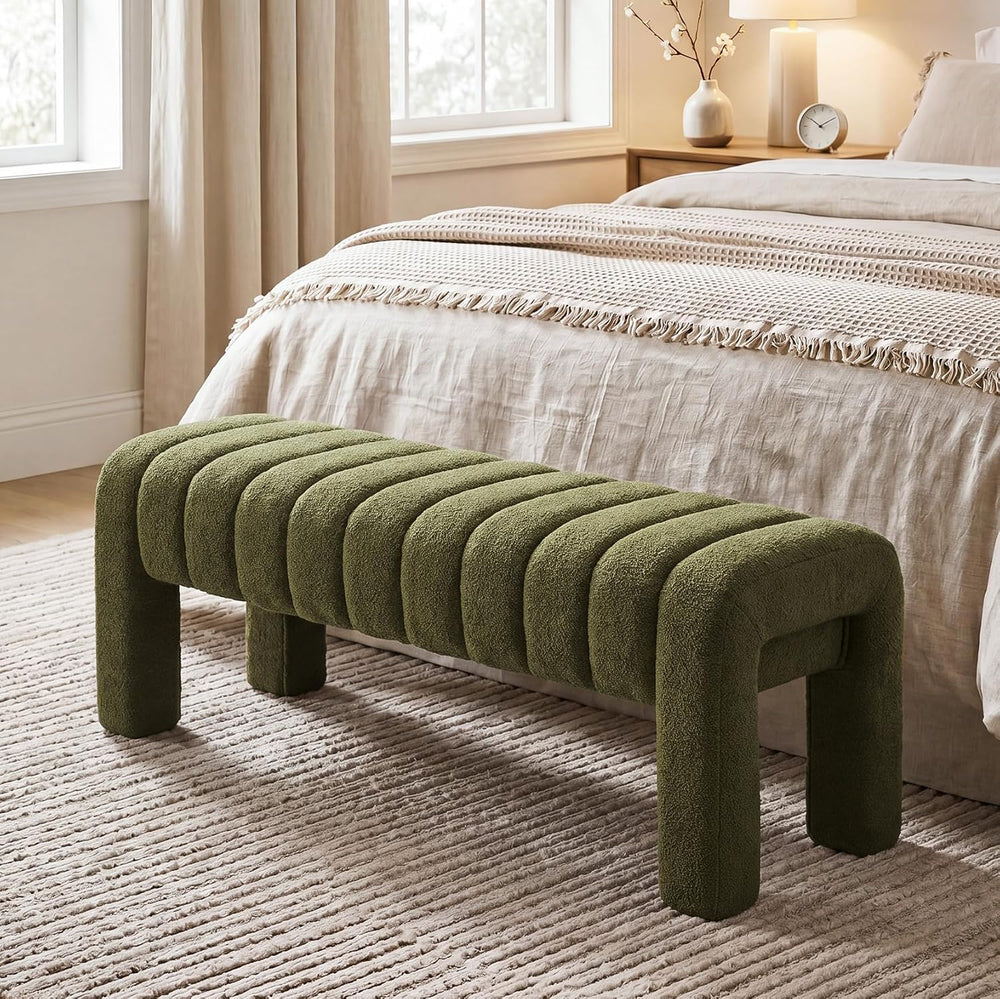 43’’ Bedroom Bench, Upholstered End of Bed Bench with Solid Wood Legs, Modern...