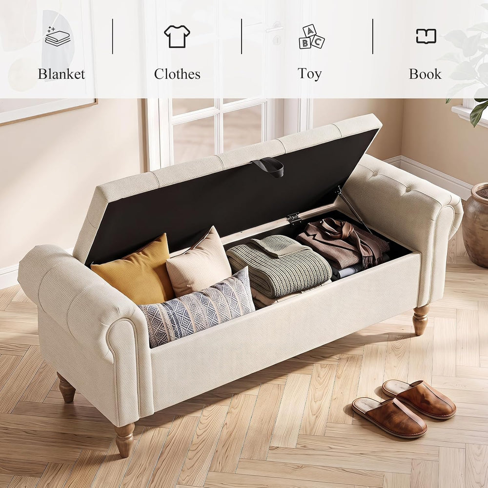 Furniliving 55” End of Bed Bench, Bedroom Bench with Button-Tufted, Large Uph...