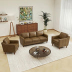 Kingfun Living Room Furniture Sets, 3 Seater Couch and 2 Armchair, Mid Century Modern Sofa Set, Faux Leather Couch with Solid Wood Frame for Living Room & Bedroom, Olive Green