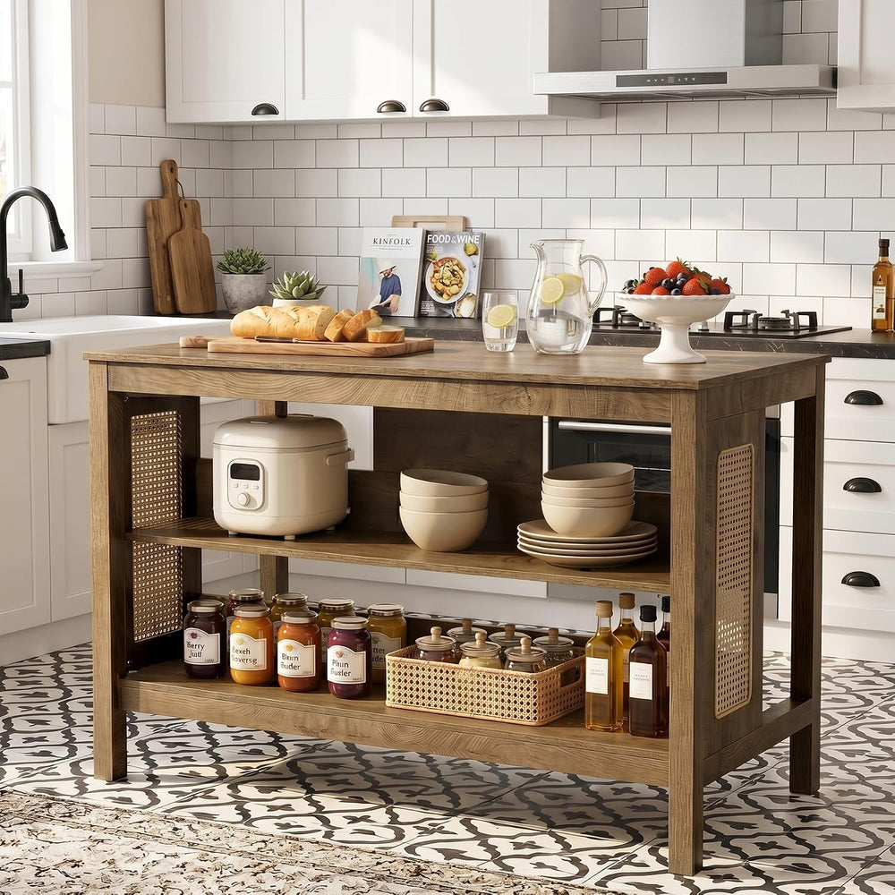 LITTLE TREE Kitchen Island with Storage, Kitchen Table with Large Worktop | W...