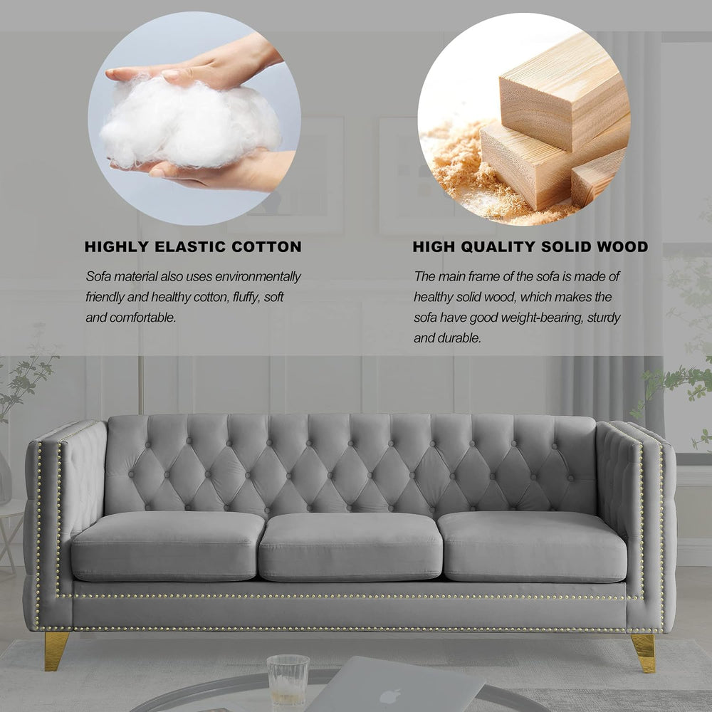 mikibama 80.5" Velvet 3 Seater Sofa Couch for Living Room,Button Tufted ...