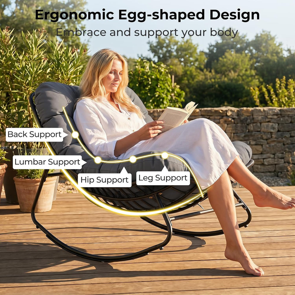 Tangkula Outdoor Papasan Rocking Chair, Oversized Egg-Shaped Rocker with Thic...