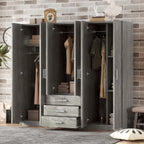 SOFTSEA 6 Doors Armoire Wardrobe Closet with Drawers, 70.9" Large Armoire Wardrobe Cabinet with Storage Shelves and 3 Hanging Rods, Bedroom Clothes Cabinet Organizer (Grey)