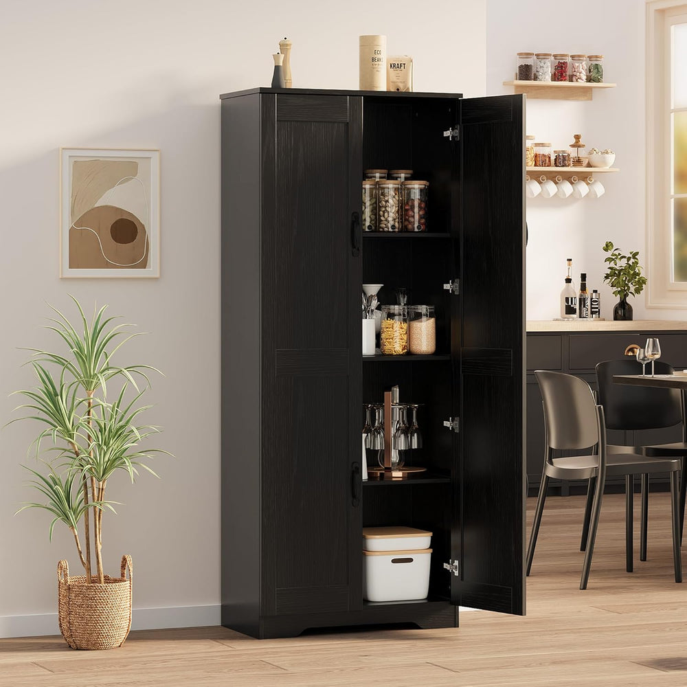 60" Kitchen Pantry Cabinet, Food Storage Cabinet with Adjustable Shelves...