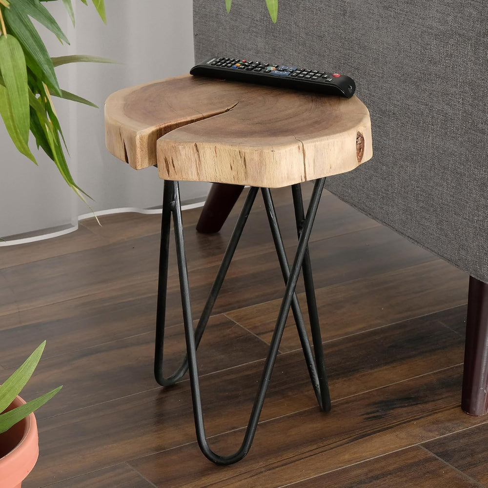 12" Wood End,Side Table, Living Room Accent Stool, Iron Legs, Home Décor...