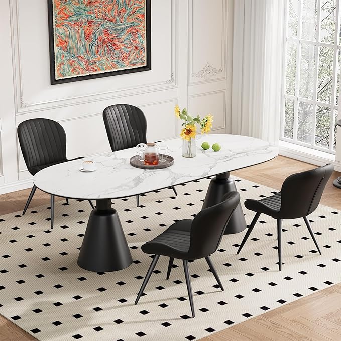 Dining Chairs Set of 4 Modern Fabric Dining Room Chairs Upholstered Dining Chairs with Thick Cushions Metal Legs Armless Back Chair for Kitchen and Living Room Ink Black