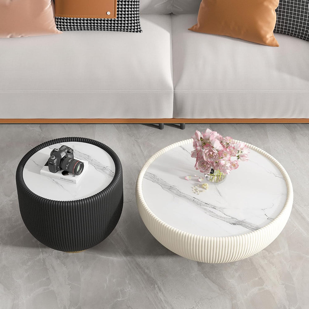 Penau Modern Round Side Table, Faux Marble Sintered Stone Top with Microfiber...