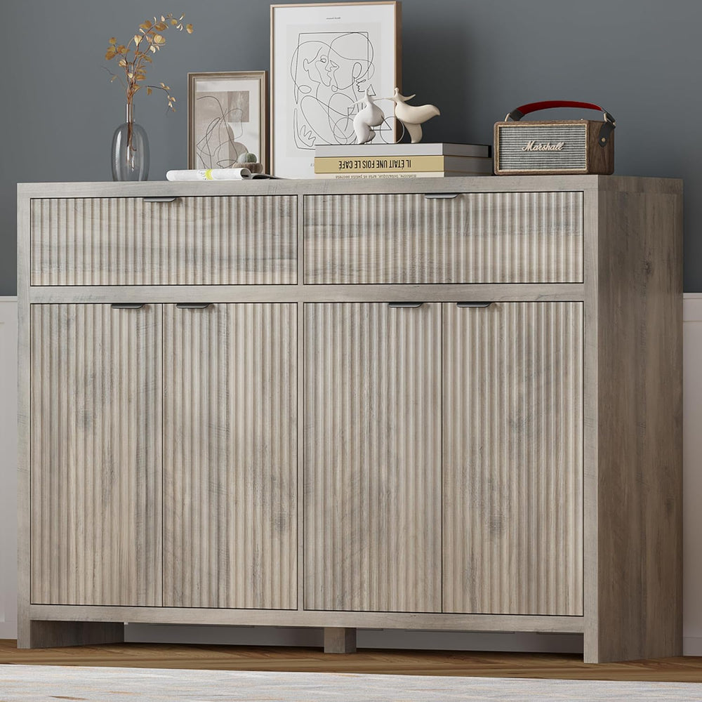 Fluted Sideboard Buffet Cabinet with Storage and Large Drawers, 55" W Cr...
