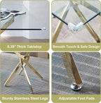 Square Glass Dining Table Set for 4, Modern 36" Clear Tempered Glass Kitchen Table and 4 Grey PU Leather Upholstered Chairs with Gold Stainless Steel Legs, for Apartment, Small Space