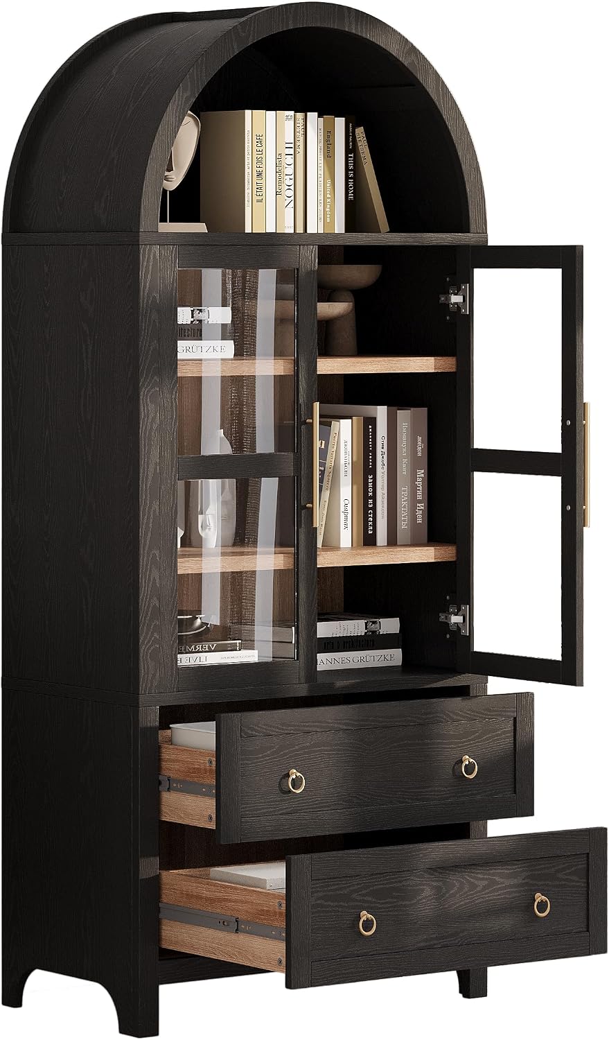 Modern Tall Arched Kitchen Pantry Cabinet with 2 Drawers, Wood Storage Cabine...