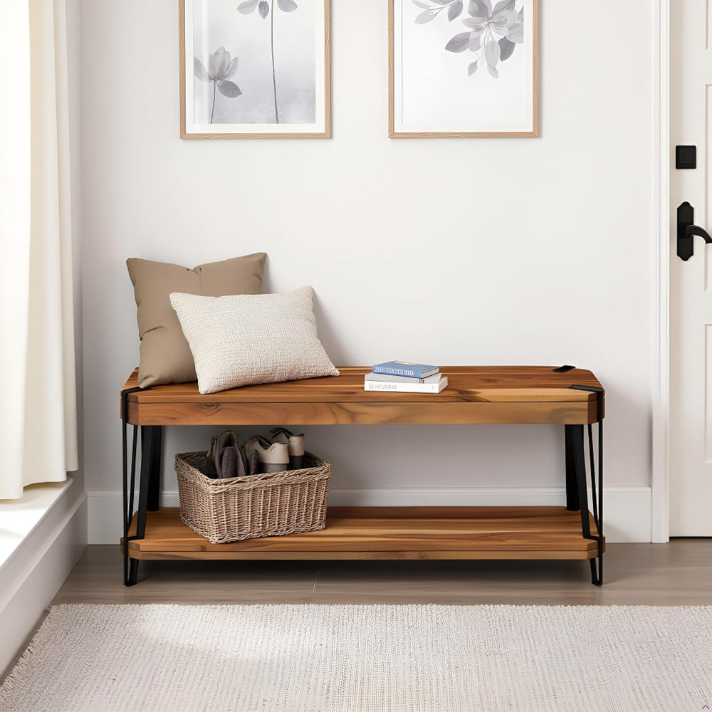 Ryegate 48-Inch Live Edge Acacia Wood & Metal Entryway Bench with Bottom ...