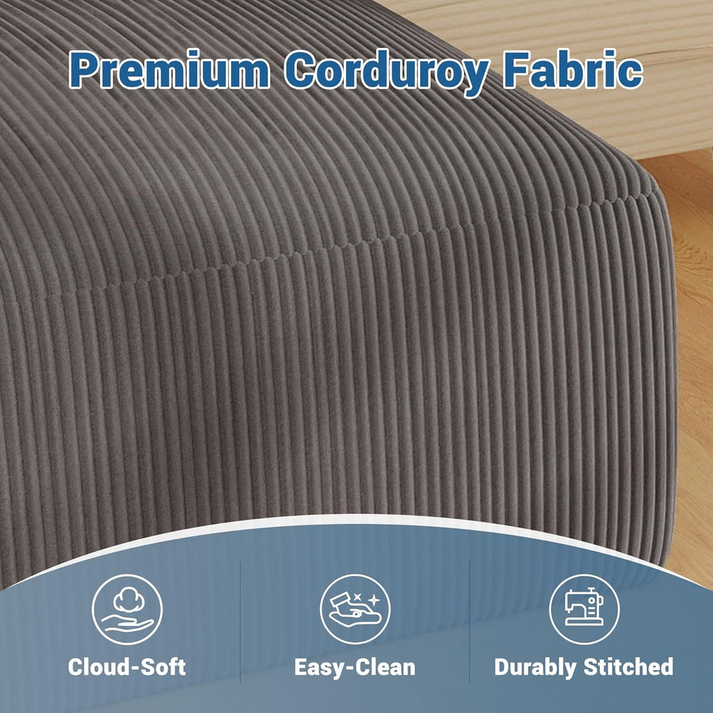 40" Oversized Square Corduroy Ottoman, Large Ottoman Pouf Footstool, Gre...