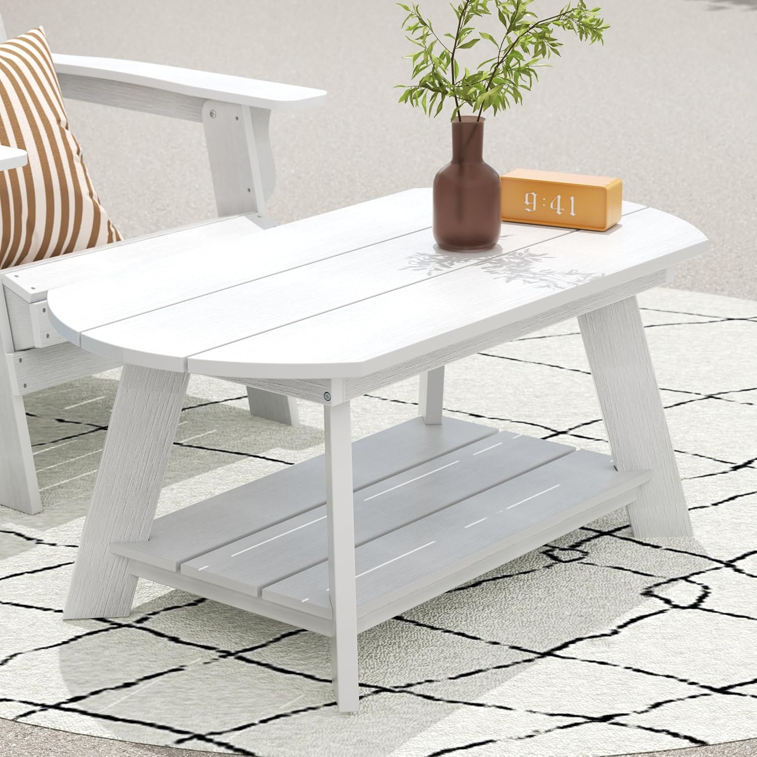 WestinTrends Tuscany Outdoor Coffee Table, All Weather HIPS 2 Tier Patio Adirondack Coffee Table, White