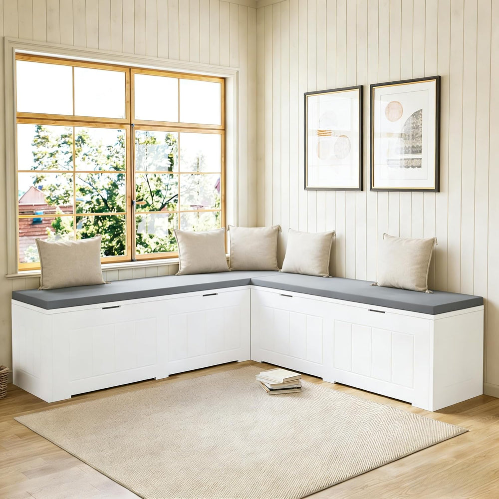 L Shaped Corner Storage Bench with Cushion,Modern Kitchen Breakfast Nook Benc...