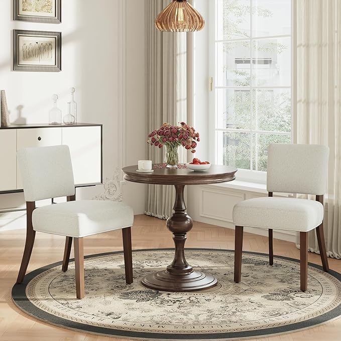 Upholstered Dining Chairs Set of 2, Fabric Kitchen Chairs with Padded Seat & Back, Solid Wood Legs, Modern Simple Dining Room Chairs for Kitchen, Dining Room, Living Room, Beige