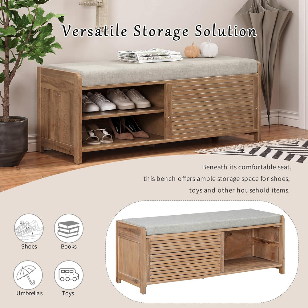 Ball & Cast Entryway Storage Bench with Shutter Doors, 43.3" Wooden ...