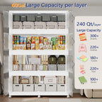 960QT Extra Large Stackable Storage Bins with Lid & Wheels & Doors, 240Gal Foldable Collapsible Closet Organizers, Plastic Cabinet Box Container Drawer for Home Kitchen Bedroom, 4Pack White