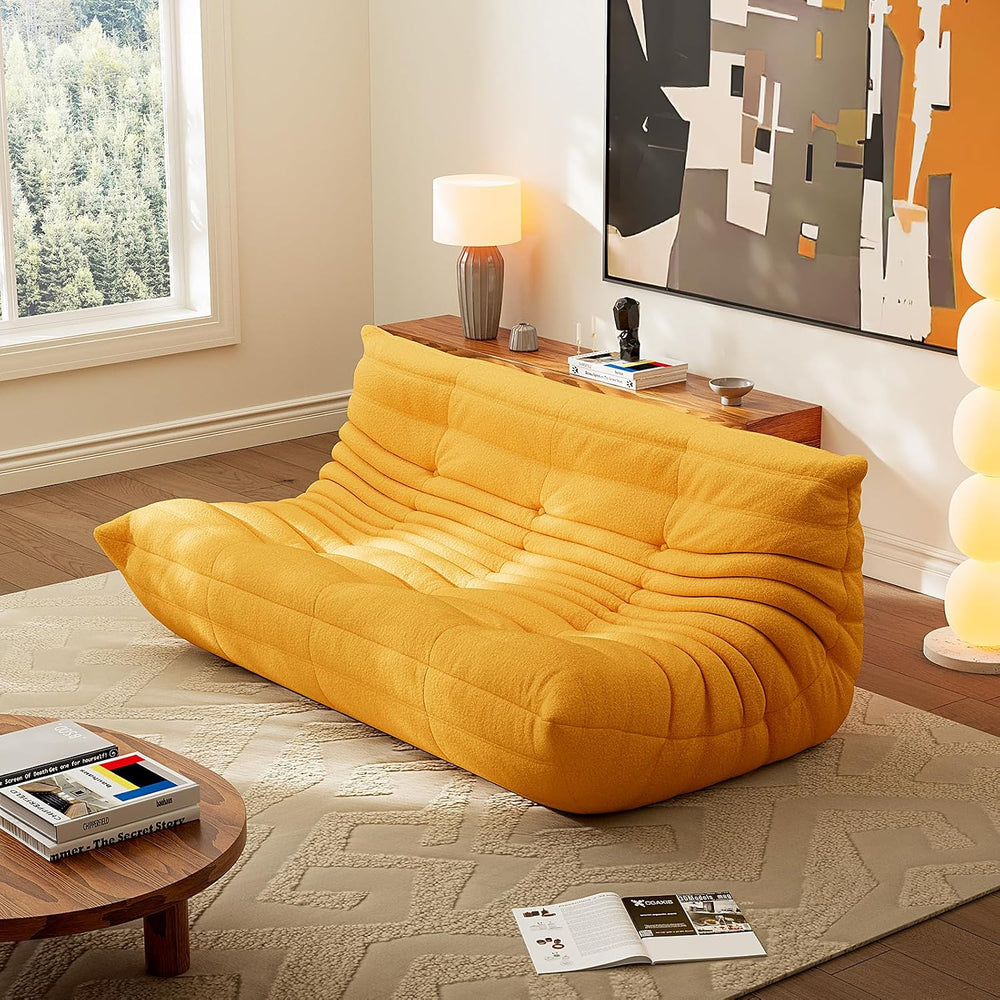 Bean Bag Chair, 3-Seater Memory Foam Fireside Chair, Teddy Yellow | High-dens...