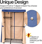 Formosa Covers Portable Garment Rolling Rack Cover - Protect Your Clothes from Dust Keep Your Room Looking Organized (Cover Only) (Beige Khaki with Dusty Blue Trim, 36" W x 14" D x 72" H)