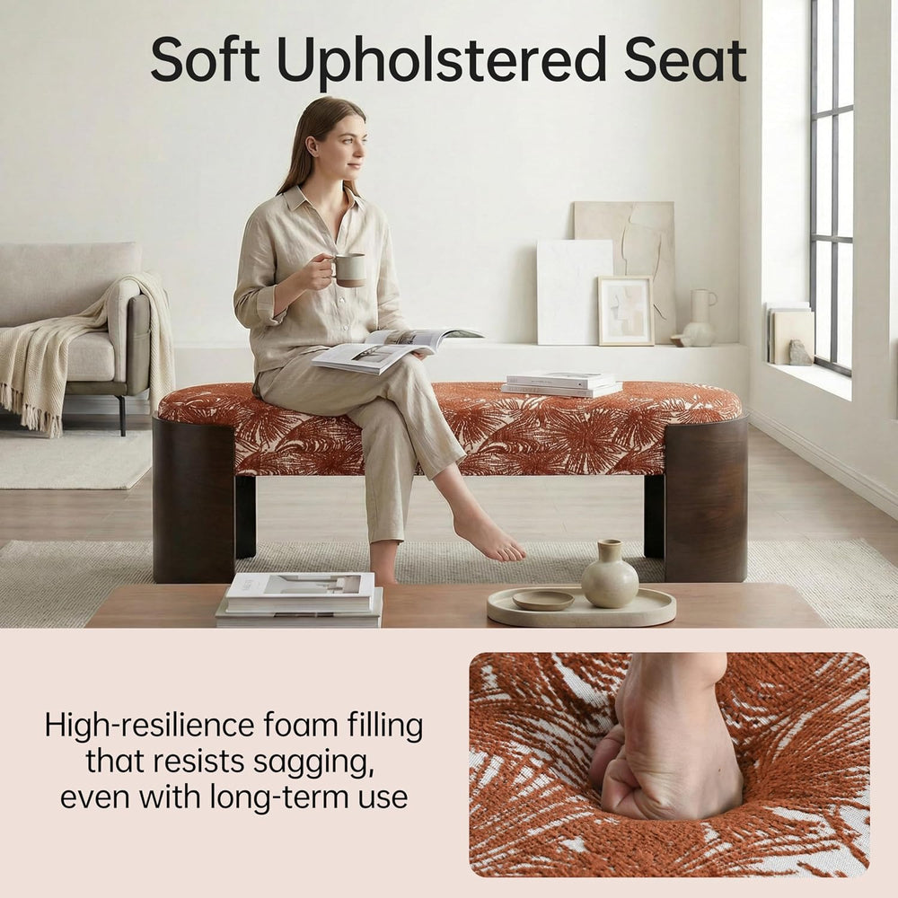VKNOW 50" Upholstered Ottoman Bench with Botanical Pattern, Oval Entrywa...