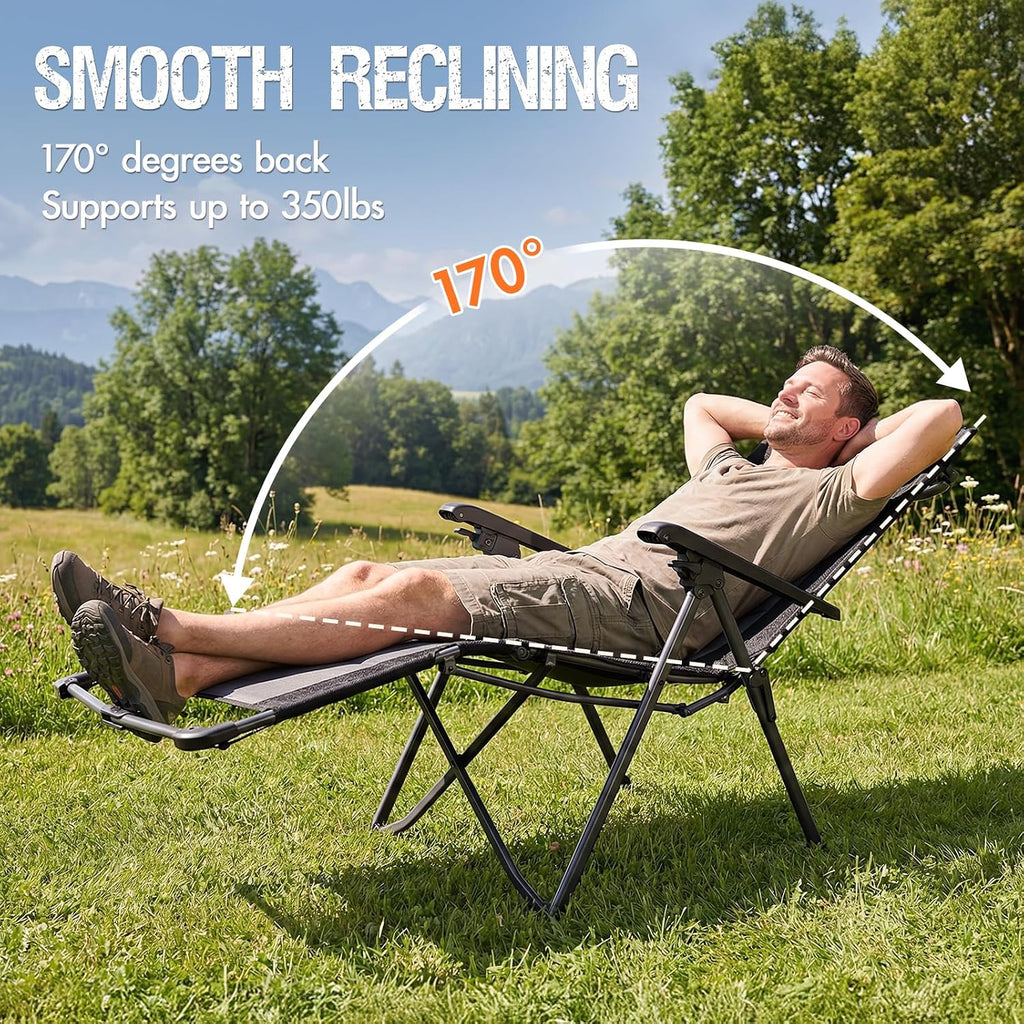 Portal Portable Zero Gravity Chair, Lounge Chair Outdoor Oversized Zero Gravity Chair Folding Lounge Chair with Adjustable Pillows and Cup Holder for Poolside and Lawn, Support 350lbs, Black, 1Pack