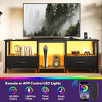 TV Stand for 65 Inch TV, LED Entertainment Center with Fabric Drawers and Power Outlets, Modern Industrial TV Media Console for Living Room, Bedroom Storage Cabinet - 59'' Black