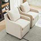 Rolling Dining Chair with Wheels, Upholstered Modern Single Armchair with Casters for Kitchen (2, Fabric Beige)