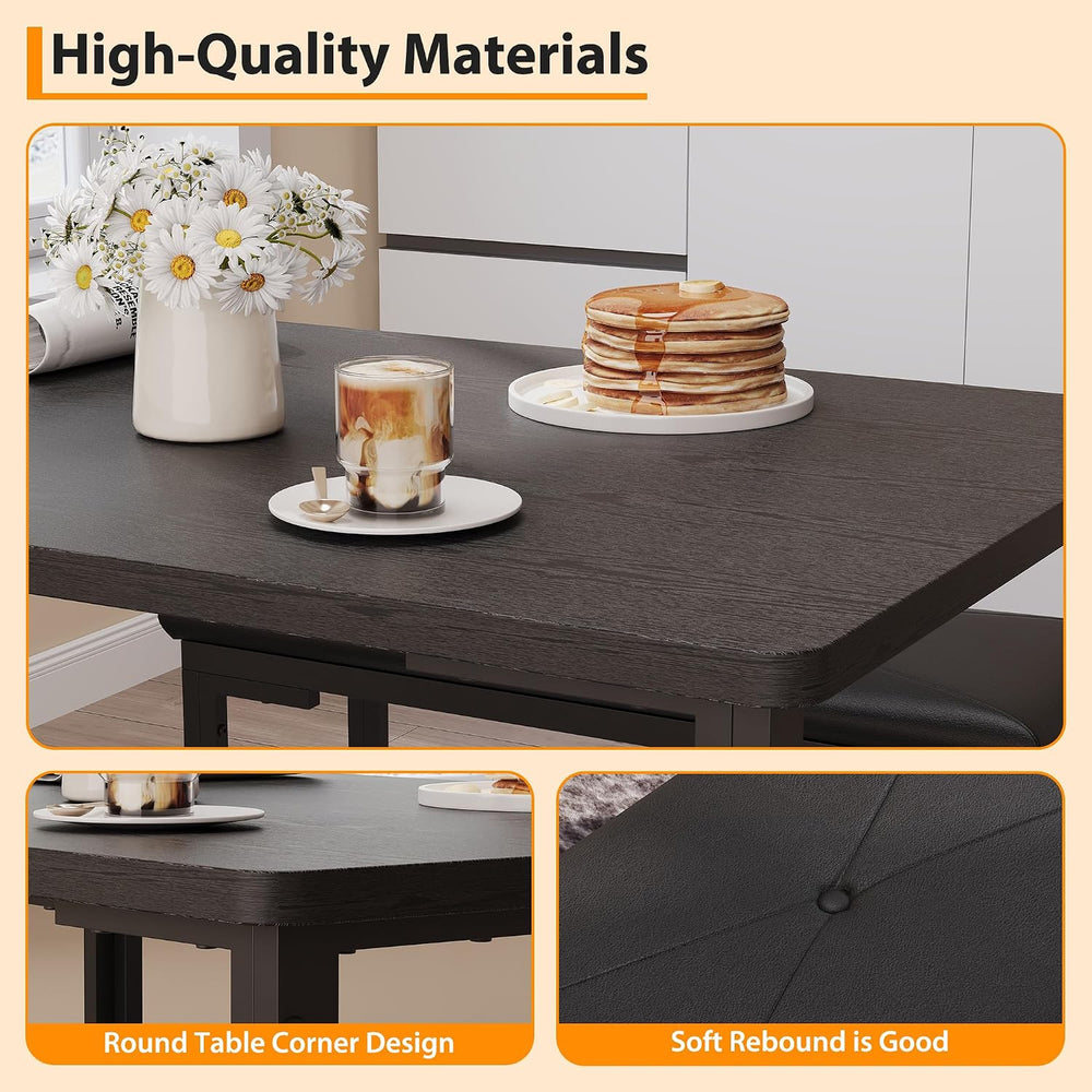 Garvee 3-Piece Dining Table Set, 3-Piece Kitchen Table with 2 Upholstered Ben...