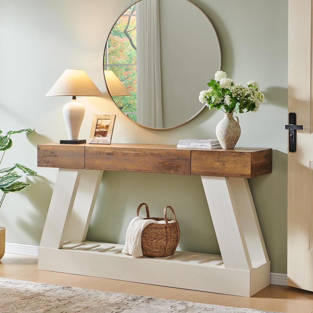 OKD 60" Farmhouse Entryway Table with Drawer, Console Table Behind Sofa ...