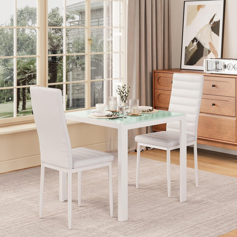 Gizoon 3 Piece Glass Dining Table Set, Kitchen Table and Chairs Set for 2 | P...
