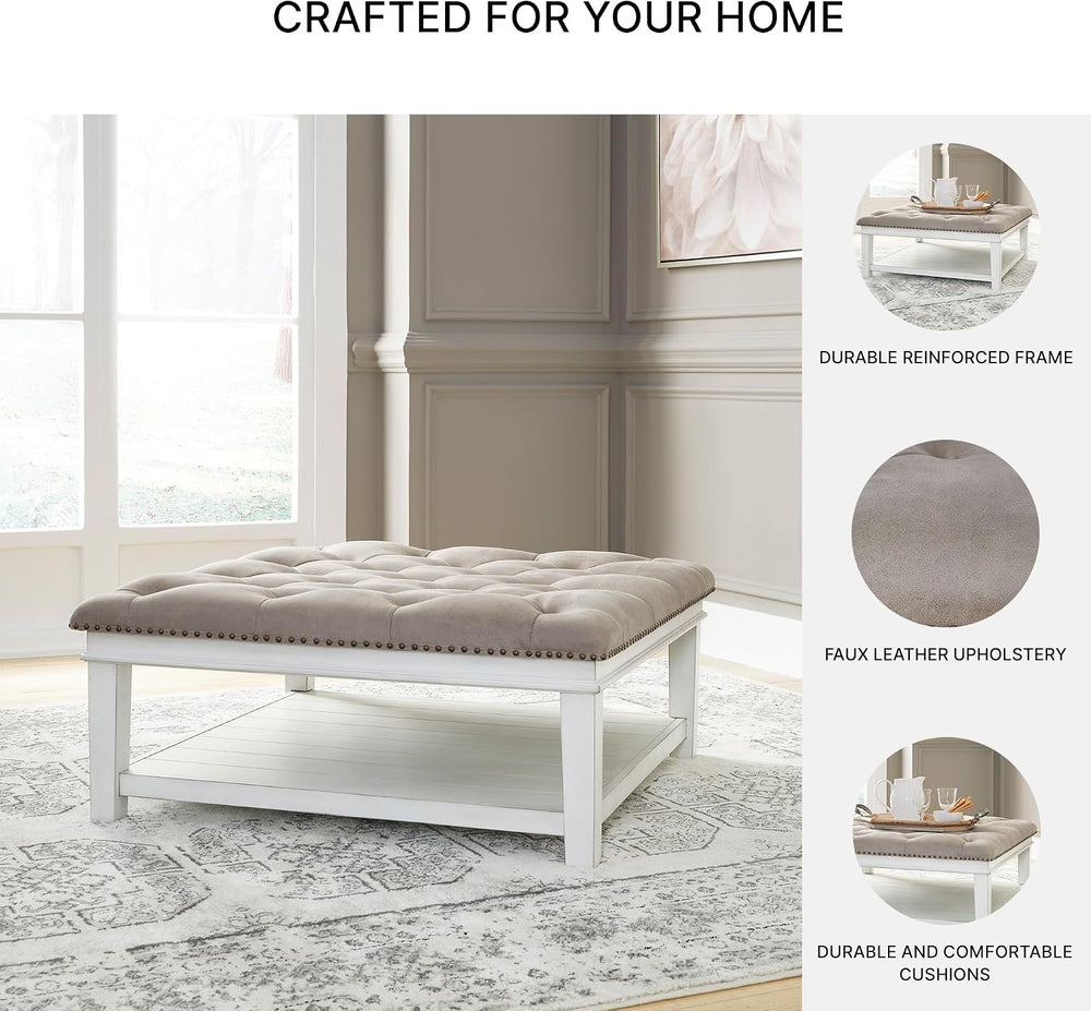 Signature Design by Ashley Kanwyn French Country Upholstered Square Ottoman C...
