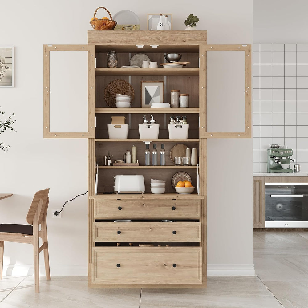 Merax 78" Pantry Cabinet with Charging Station, Farmhouse Kitchen Pantry...