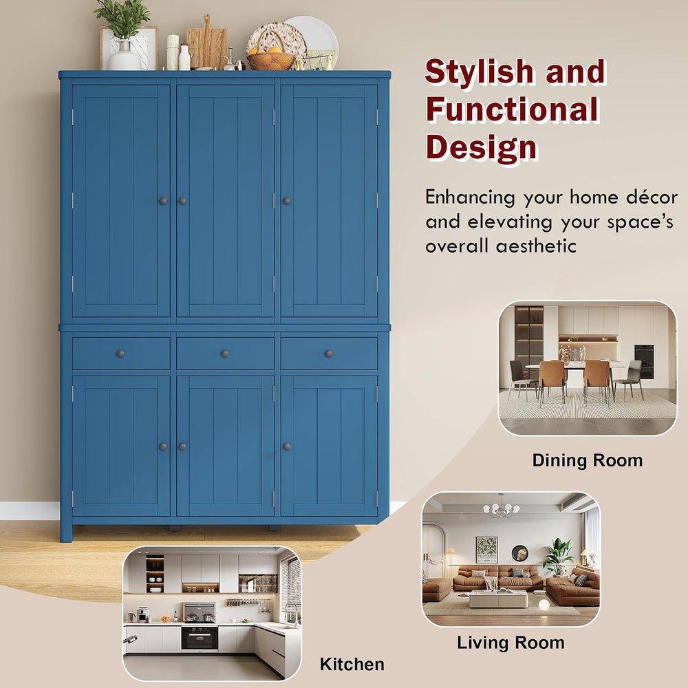 Merax 74.8'' Tall Kitchen Pantry Storage Cabinet with 6 Doors, 3 Draw...