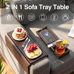 Couch Arm Tray, 2-in-1 Split Design Sofa Armrest Tray for Couch | Anti-Slip Couch Armrest Table, Foldable Couch Tray for Arm, for Dessert, Phone, Control, Cups, Brown