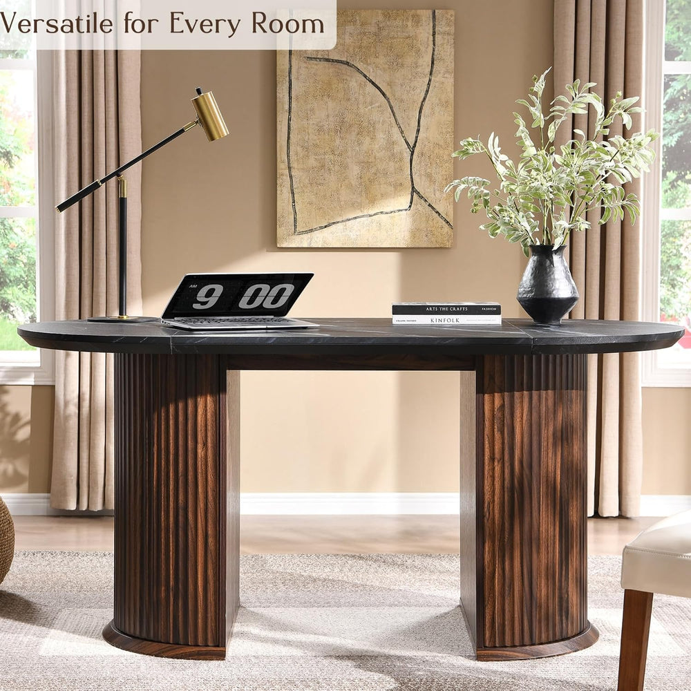 T4TREAM Fluted 63" Oval Dining Table for Kitchen Living Room, Walnut&amp...