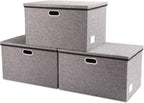 PRANDOM Extra Large Collapsible Storage Bins with Lids [3-Pack] Linen Fabric Foldable Storage Baskets Boxes Organizer Containers Cube with Cover for Bedroom Closet Office Nursery (22.8x15.75x13.8)