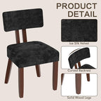 GOTMINSI Mid Century Modern Dining Chairs,Velvet Farmhouse Upholstered Kitchen Chairs, Accent Curved Backrest Dining Room Chairs with Hardwood Legs (Black, 6PCS-Walnut Legs)