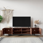 Mid Century Modern TV Stand – 86.6" Walnut Console for 65–85 Inch TVs, 4 Cabinet Doors with 6 Storage Compartments & Cable Management, Stylish Living Room Media Center(Walnut, 86.6")
