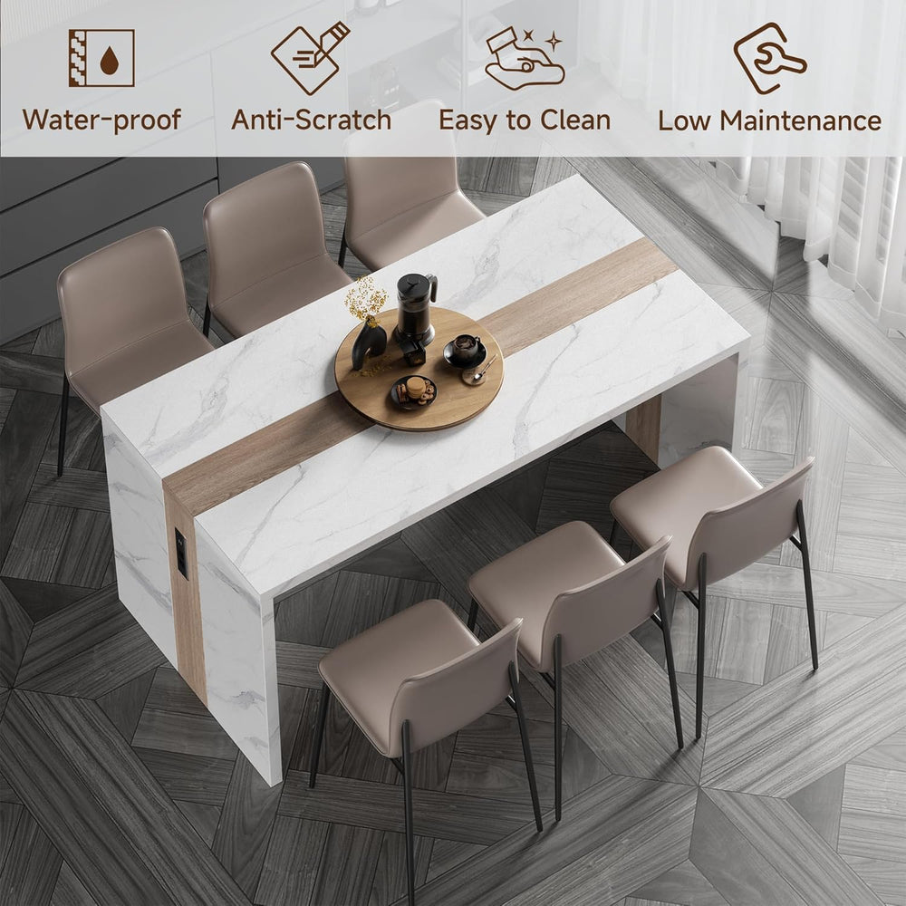 63" Marble Kitchen Table for 4-6, Island Table for Kitchen with RGB Led ...