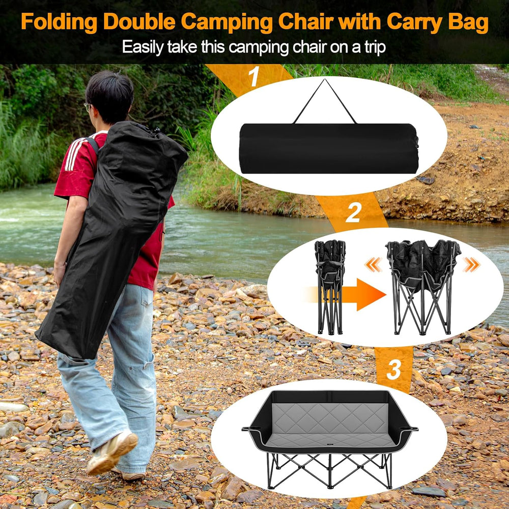 Double Camping Chair for 2 Persons, Oversized Folding Loveseat Camping Chair ...