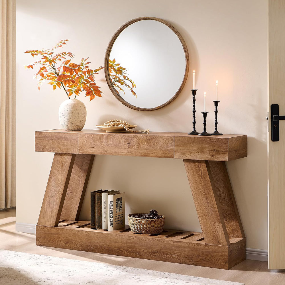 60" Entryway Table with Drawer Wooden Hallway Table with Heavy Duty Base...