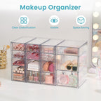 Vtopmart 4 Set Clear Desk Organizer, Pen Organizer with 16 Drawers, Acrylic Desktop Organization and Storage for Office Supplies, Pen, Makeup, Art Craft, Jewelry