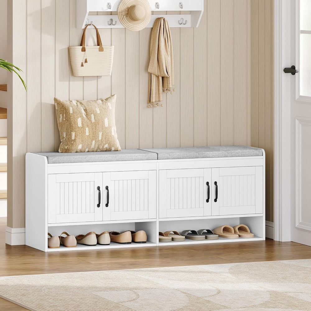 Hzuaneri 55.1" Shoe Storage Bench, 3 Tier Entryway Shoe Bench with Padde...