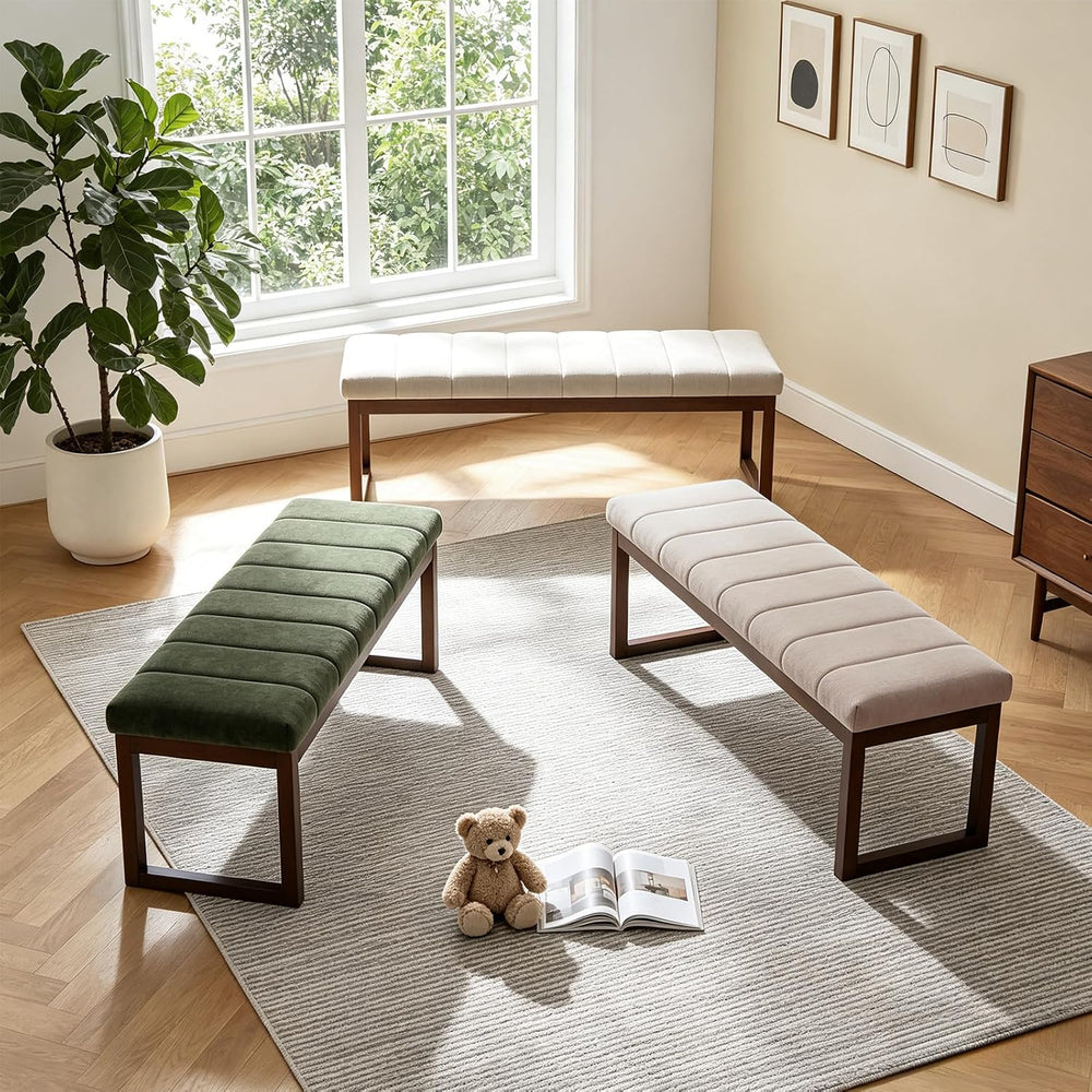 53'' Upholstered Chenille Entryway Bench, Channel Tufted End of Bed B...